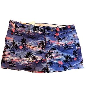 NWT J Crew City Fit Stretch Chino Shorts Size 12 Blue Tropical‎ Palm Beach